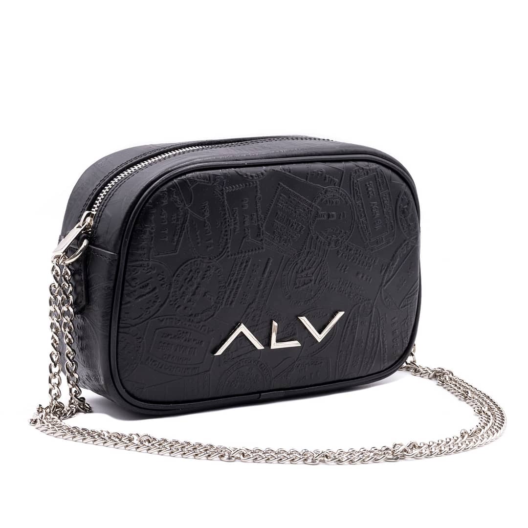 Borsa a tracolla in pelle con stampa ALV by Alviero Martini