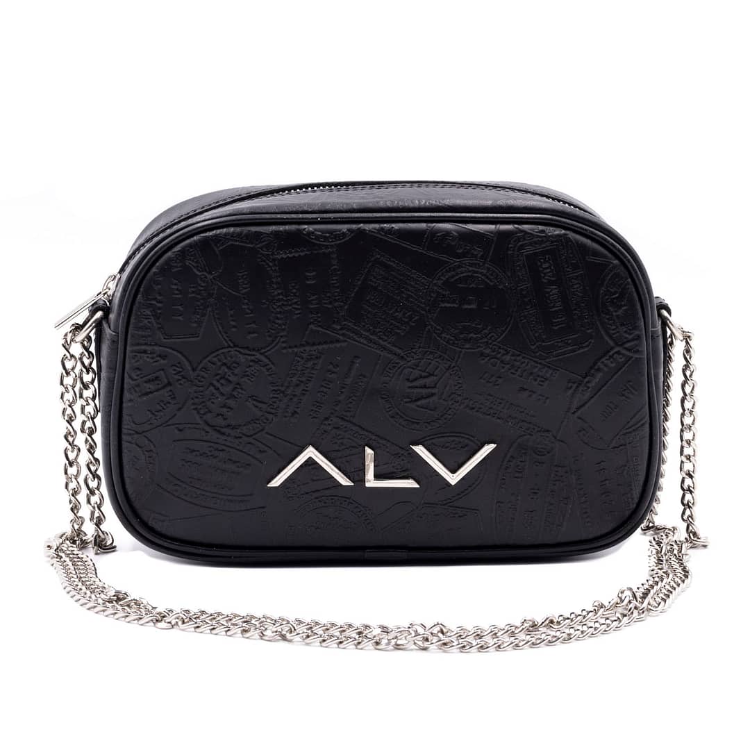 Borsa a tracolla in pelle con stampa ALV by Alviero Martini